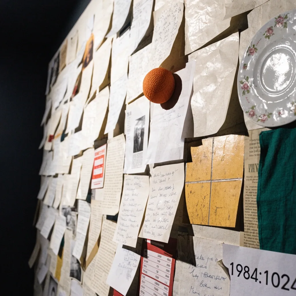 Studiowand bij nacht met geplakt papier en één werkende lamp
